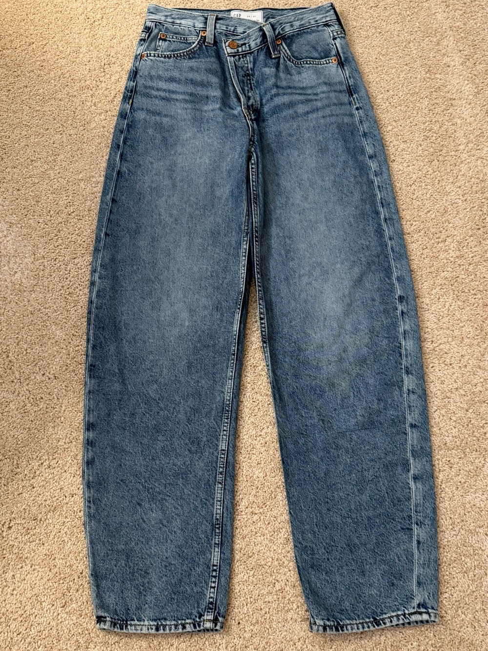 GAP High-Waisted Offset Waist Band Straight Leg Blue Jeans